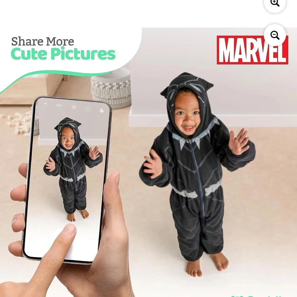 MARVEL Cuddle club Black Panther Kids fleece Costume zip up jumpsuit size 12-18M